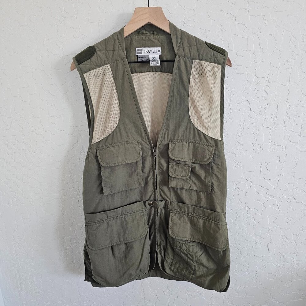 L.L.Bean Traveler Vest by‎ Bob Krist Mens Small Olive Green Utility Outdoor VTG